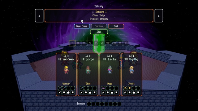 Party and difficulty select